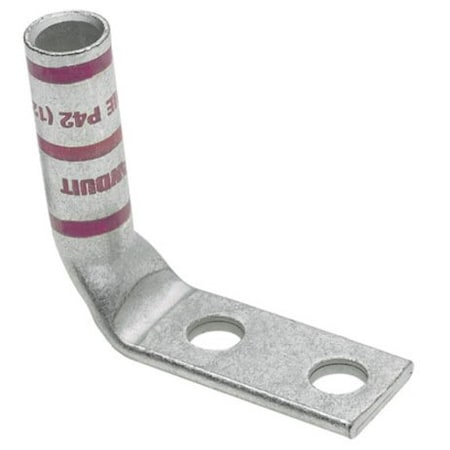 Panduit Two-Hole Compression Lug, 4 to 2 AWG Max, Long Barrel, Copper, Gray LCC4-14AWF-L